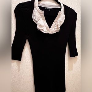 Black Blouse With White Ruffles in the Front. Made by AK Anne Klein.
